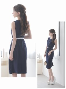 画像5: ワンピース キャバドレス ノースリーブ ウエストギャザー くびれ見せ ボトルライン ストレッチ Belsia(S/M/L/XL(2L)/XXL(3L))(ネイビー/ワイン/ブラック) (5)
