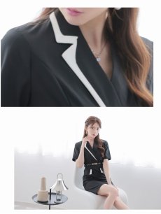 画像3: ワンピース キャバドレス バイカラー 襟付き 配色 きちんと感 半袖 Belsia(S/M/L/XL(2L)/XXL(3L))(ブラック) (3)
