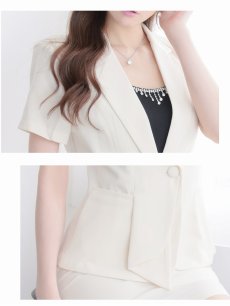 画像4: キャバスーツ ビジネススーツ 半袖 アシンメトリー ウエストくびれ 上品 Belsia.LUX(S/M/L/XL(2L)/XXL(3L)/XXXL(4L))(グリーン/アイボリー/ブラック/グレー) (4)