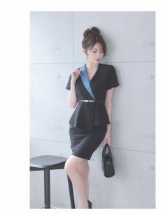 画像2: キャバスーツ 涼スーツ 半袖スーツ ペプラム ビジネススーツ 上質生地 Belsia.LUX(S/M/L/XL(2L)/XXL(3L)/XXXL(4L))(グレー/ブラック) (2)