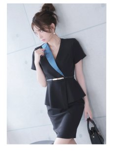 画像3: キャバスーツ 涼スーツ 半袖スーツ ペプラム ビジネススーツ 上質生地 Belsia.LUX(S/M/L/XL(2L)/XXL(3L)/XXXL(4L))(グレー/ブラック) (3)