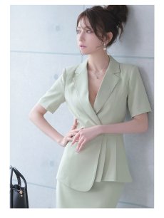画像3: キャバスーツ 夜職スーツ 五分袖 ミディ丈 上質 ステッチ加工 Belsia.LUX(S/M/L/XL(2L)/XXL(3L)/XXXL(4L))(グリーン/ホワイト/ネイビー/グレー/ブラック) (3)