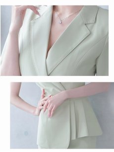 画像4: キャバスーツ 夜職スーツ 五分袖 ミディ丈 上質 ステッチ加工 Belsia.LUX(S/M/L/XL(2L)/XXL(3L)/XXXL(4L))(グリーン/ホワイト/ネイビー/グレー/ブラック) (4)