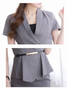 画像3: キャバスーツ 半袖スーツ 上質 カシュクール スッキリデザイン ビジネススーツ Belsia.LUX(S/M/L/XL(2L)/XXL(3L)/XXXL(4L))(グレー/ネイビー) (3)