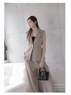 画像2: パンツセットアップ ノースリーブパンツスーツ ワイドパンツ ロングジャケット 韓国風 大人 DaysPiece(フリーサイズ)(ホワイト/ベージュ/ブラック) (2)