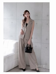 画像3: パンツセットアップ ノースリーブパンツスーツ ワイドパンツ ロングジャケット 韓国風 大人 DaysPiece(フリーサイズ)(ホワイト/ベージュ/ブラック) (3)