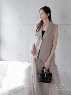 画像5: パンツセットアップ ノースリーブパンツスーツ ワイドパンツ ロングジャケット 韓国風 大人 DaysPiece(フリーサイズ)(ホワイト/ベージュ/ブラック) (5)