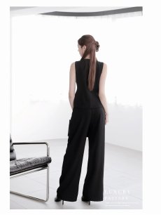 画像4: パンツセットアップ ゴールドボタン ローズボタン ワイドパンツ ウエストゴム インパクトスーツ DaysPiece(フリーサイズ)(ホワイト/グレージュ/ブラック/ブラウン) (4)