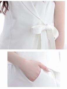 画像5: パンツセットアップ セットアップ ワイドパンツ カシュクールジャケット 韓国風 セレブ DaysPiece(フリーサイズ)(ホワイト/ブラック) (5)