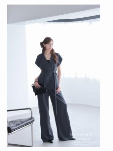 画像2: パンツセットアップ セットアップ 韓国風 大人 セレブ 二の腕カバー DaysPiece(フリーサイズ)(ダークグレー/ホワイト) (2)