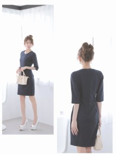画像5: ワンピース キャバドレス 上質素材 五分袖 二の腕カバー ストレッチ 同伴 Belsia(S/M/L/XL(2L)/XXL(3L)/XXXL(4L))(ブラック/グレー/ネイビー) (5)
