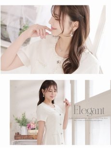 画像3: キャバドレス ミニ ミニワンピース ツイードパイピング フレア 袖付き 韓国風 Belsia(S/M/L/XL(2L)/XXL(3L))(ホワイト/ブラック) (3)