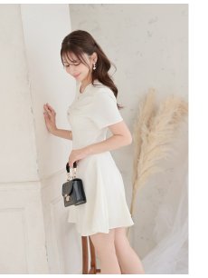 画像4: キャバドレス ミニ ミニワンピース ツイードパイピング フレア 袖付き 韓国風 Belsia(S/M/L/XL(2L)/XXL(3L))(ホワイト/ブラック) (4)