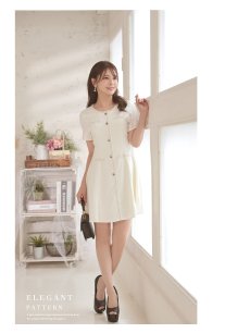 画像5: キャバドレス ミニ ミニワンピース ツイードパイピング フレア 袖付き 韓国風 Belsia(S/M/L/XL(2L)/XXL(3L))(ホワイト/ブラック) (5)