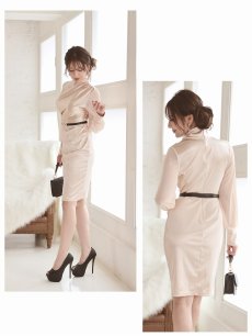 画像5: キャバドレス ミニ 艶サテン ストレッチ シースルー フォーマル 長袖 Belsia(S/M/L/XL(2L)/XXL(3L))(ブラック/ゴールド) (5)