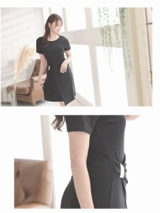 画像3: ワンピース キャバドレス ゴールドバックル ドレープ 袖付き ニットワンピース 上質 Belsia(S/M/L/XL(2L)/XXL(3L))(ブラック) (3)