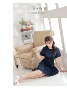 画像2: ワンピース キャバドレス 韓国風 同伴ワンピース ソフトツイード 裾プリーツ 半袖 Belsia(S/M/L)(ネイビー) (2)