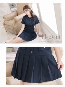 画像4: ワンピース キャバドレス 韓国風 同伴ワンピース ソフトツイード 裾プリーツ 半袖 Belsia(S/M/L)(ネイビー) (4)