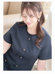 画像5: ワンピース キャバドレス 韓国風 同伴ワンピース ソフトツイード 裾プリーツ 半袖 Belsia(S/M/L)(ネイビー) (5)