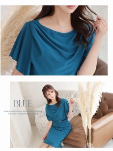 画像3: ワンピース キャバドレス 膝丈 ドレープ 袖付き 結婚式 フォーマル Belsia(S/M/L/XL(2L)/XXL(3L))(ワイン/ブラック/ブルー) (3)