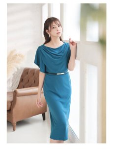 画像4: ワンピース キャバドレス 膝丈 ドレープ 袖付き 結婚式 フォーマル Belsia(S/M/L/XL(2L)/XXL(3L))(ワイン/ブラック/ブルー) (4)
