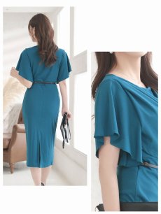 画像5: ワンピース キャバドレス 膝丈 ドレープ 袖付き 結婚式 フォーマル Belsia(S/M/L/XL(2L)/XXL(3L))(ワイン/ブラック/ブルー) (5)