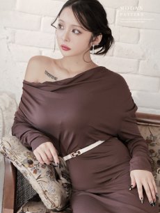 画像5: ワンピース キャバドレス 長袖 ドレープ 鎖骨見せ 韓国風 タイト DaysPiece(S/M/L/XL(2L)/XXL(3L))(ブラック/ブラウン/ワイン) (5)