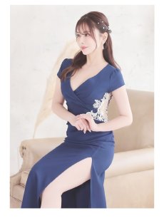 画像3: キャバドレス ロング スリット ウエスト刺  シアー カシュクール セクシー Belsia(S/M/L/XL(2L)/XXL(3L)/XXXL(4L))(ホワイト/ネイビー/ブラック) (3)