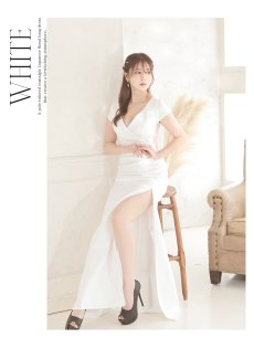 画像4: キャバドレス ロング スリット ウエスト刺  シアー カシュクール セクシー Belsia(S/M/L/XL(2L)/XXL(3L)/XXXL(4L))(ホワイト/ネイビー/ブラック) (4)