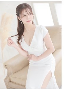画像5: キャバドレス ロング スリット ウエスト刺  シアー カシュクール セクシー Belsia(S/M/L/XL(2L)/XXL(3L)/XXXL(4L))(ホワイト/ネイビー/ブラック) (5)