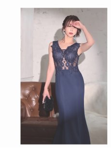 画像2: キャバドレス ロング 豪華刺  マーメイドライン シースルー LAドレス風 優雅なRoyalドレス Belsia(S/M/L/XL(2L)/XXL(3L))(ホワイト/ネイビー/ブラック) (2)