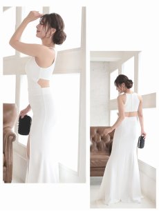 画像4: キャバドレス ロング アメスリ マーメイド スリット ストレッチ 無地 Belsia(S/M/L/XL(2L)/XXL(3L))(ホワイト/ブラック/ネイビー/ワイン/ブルー) (4)