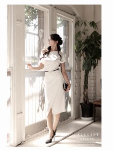 画像2: ワンピース キャバドレス 韓国風 ストレッチ ドレープ アシンメトリー ドルマン DaysPiece(S/M/L/XL(2L)/XXL(3L))(ホワイト/ブラック/ネイビー/ワイン) (2)