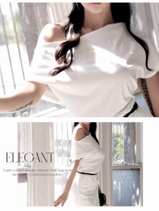 画像3: ワンピース キャバドレス 韓国風 ストレッチ ドレープ アシンメトリー ドルマン DaysPiece(S/M/L/XL(2L)/XXL(3L))(ホワイト/ブラック/ネイビー/ワイン) (3)