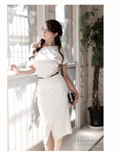画像5: ワンピース キャバドレス 韓国風 ストレッチ ドレープ アシンメトリー ドルマン DaysPiece(S/M/L/XL(2L)/XXL(3L))(ホワイト/ブラック/ネイビー/ワイン) (5)