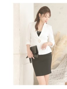 画像4: キャバスーツ タイトスーツ 七分袖スーツ ペプラムスーツ セットアップ 上質 Belsia.LUX(S/M/L/XL(2L)/XXL(3L)/XXXL(4L))(ホワイト) (4)