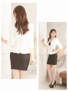 画像5: キャバスーツ タイトスーツ 七分袖スーツ ペプラムスーツ セットアップ 上質 Belsia.LUX(S/M/L/XL(2L)/XXL(3L)/XXXL(4L))(ホワイト) (5)
