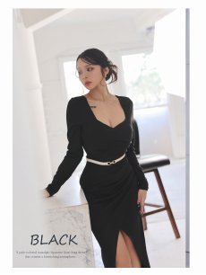 画像4: ワンピース キャバドレス 長袖 カシュクール ミディ丈 大人ワンピース 韓国風 DaysPiece(S/M/L/XL(2L)/XXL(3L))(ブラック/レッド/パープル) (4)