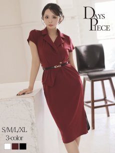 画像1: ワンピース キャバドレス 韓国 膝丈ワンピース カシュクール 襟付き 同伴 DaysPiece(S/M/L/XL(2L))(ワイン/ブラック/ホワイト) (1)