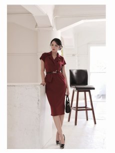 画像2: ワンピース キャバドレス 韓国 膝丈ワンピース カシュクール 襟付き 同伴 DaysPiece(S/M/L/XL(2L))(ワイン/ブラック/ホワイト) (2)