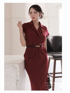 画像3: ワンピース キャバドレス 韓国 膝丈ワンピース カシュクール 襟付き 同伴 DaysPiece(S/M/L/XL(2L))(ワイン/ブラック/ホワイト) (3)