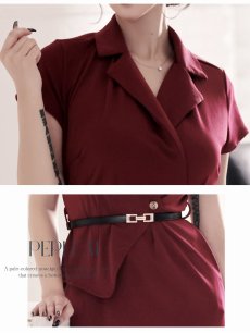画像4: ワンピース キャバドレス 韓国 膝丈ワンピース カシュクール 襟付き 同伴 DaysPiece(S/M/L/XL(2L))(ワイン/ブラック/ホワイト) (4)