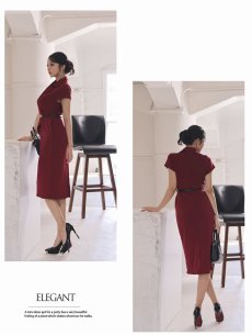 画像5: ワンピース キャバドレス 韓国 膝丈ワンピース カシュクール 襟付き 同伴 DaysPiece(S/M/L/XL(2L))(ワイン/ブラック/ホワイト) (5)