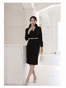 画像4: ワンピース キャバドレス 長袖 襟付き カシュクール 大人 知的 DaysPiece(S/M/L/XL(2L)/XXL(3L))(ブラック/ホワイト) (4)