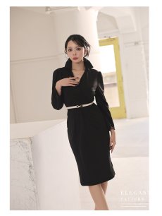 画像5: ワンピース キャバドレス 長袖 襟付き カシュクール 大人 知的 DaysPiece(S/M/L/XL(2L)/XXL(3L))(ブラック/ホワイト) (5)