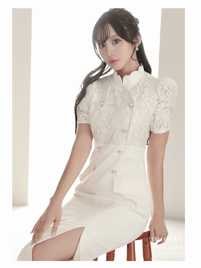 画像3: ワンピース キャバドレス レース インポート 上品 韓国ワンピース 膝丈 DaysPiece(S/M/L)(アイボリー) (3)