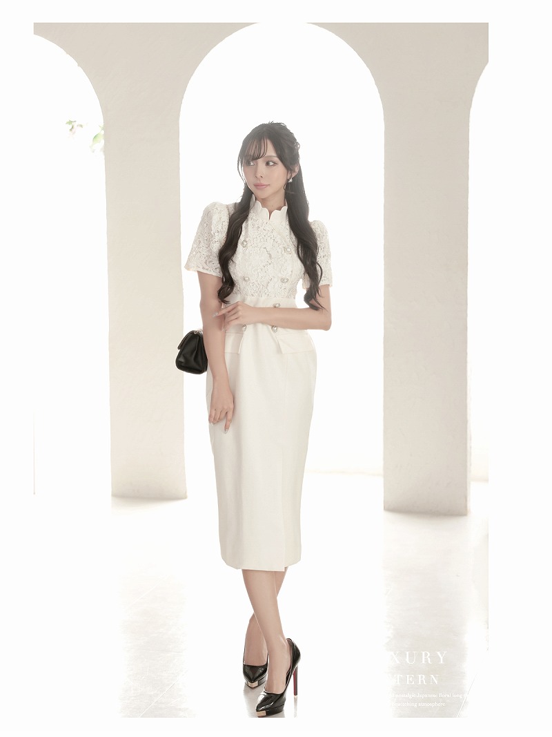 画像4: ワンピース キャバドレス レース インポート 上品 韓国ワンピース 膝丈 DaysPiece(S/M/L)(アイボリー) (4)